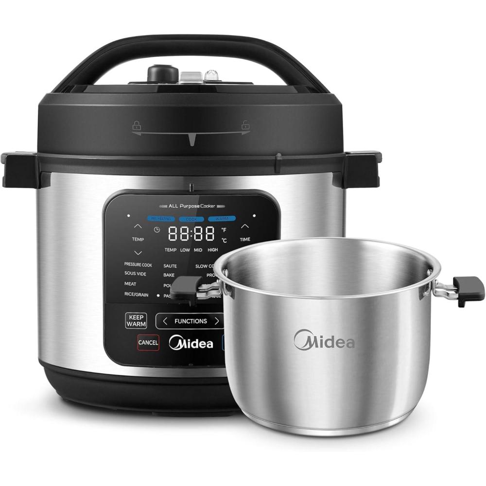 image:imageMidea 10in1 Electric Pressure Cooker with Slow Cooker Steamer Saute Sous Vide and Bake Modes Stovetop amp Oven Safe Stainless Steel Pot 6 Quarts