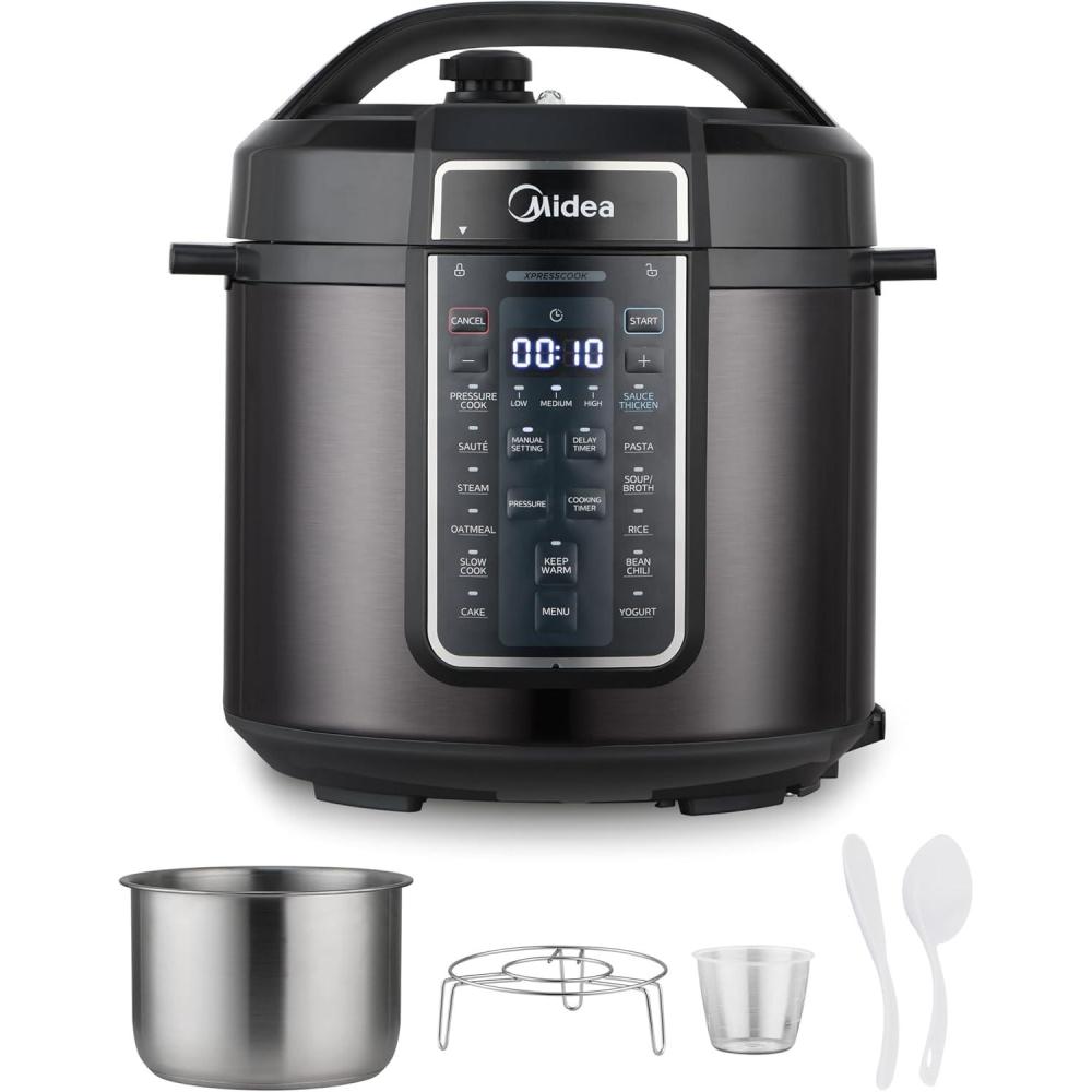 image:imageMidea 12in1 Electric Pressure Cooker 8 Quarts 12 Presets MultiFunctional Programmable Slow Cooker Rice Cooker Steamer Saut Pan Yogurt Maker and More Stainless SteelBlack