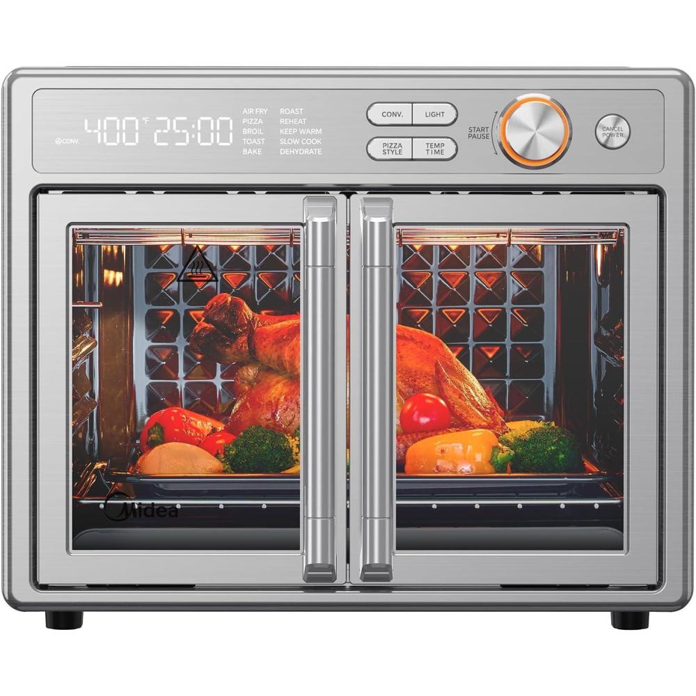 image:imageMidea Flexify Pro 104 Toaster Oven Air Fryer Combo Graphene JuicyLock Cooking French Door Countertop Oven 450F Flash Air Fry 264 QT Stainless Steel