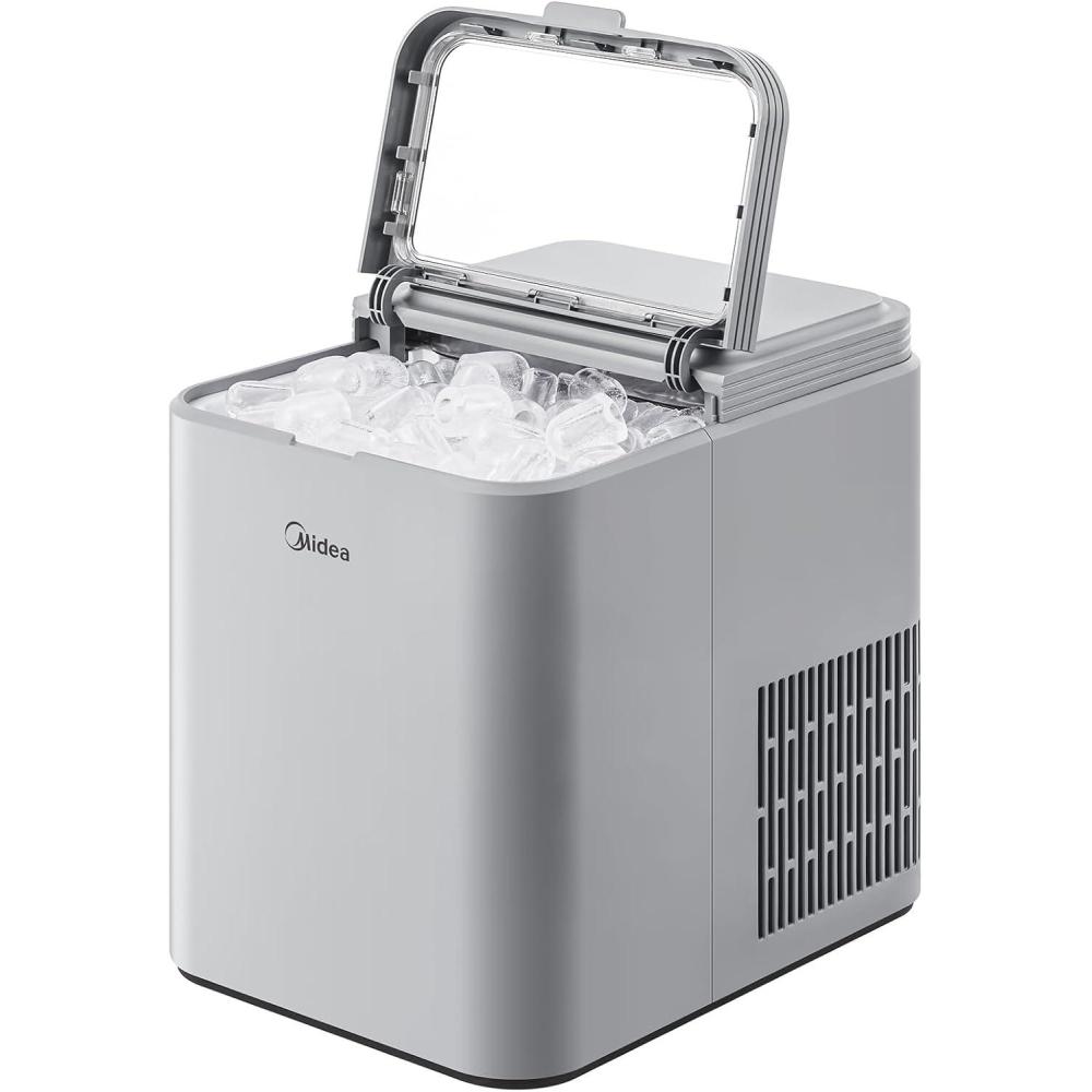 image:imageMidea MERI26B1AGN Countertop BulletIce Maker 8 Ice Bullets Ready in 6 Minutes 26lbs24H SelfCleaning Function with Ice Scoop and Basket for HomeOfficeRVGrey
