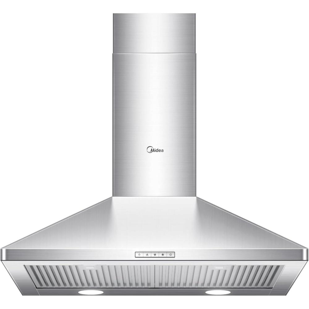 image:imageMidea MVP30W6AST Ducted Pyramid Range 450 CFM Stainless Steel Wall Mount Vent Hood with 3 Speed Exhaust Fan 5Layer Aluminum Permanent Filters Two LED Lights Convertible to Ductless 30 inchesPyramid Hood