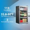 Midea MERV115T3AST 115 Cans Beverage Refrigerator with Adjustable Temperature, Removable Glass Shelf, LED Light, Silver(115 Cans)