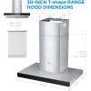 Midea MVP30W6AST Ducted Pyramid Range 450 CFM Stainless Steel Wall Mount Vent Hood with 3 Speed Exhaust Fan, 5-Layer Aluminum Permanent Filters, Two LED Lights, Convertible to Ductless, 30 inches(T Shape Stove Hood)