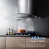 Midea MVP30W6AST Ducted Pyramid Range 450 CFM Stainless Steel Wall Mount Vent Hood with 3 Speed Exhaust Fan, 5-Layer Aluminum Permanent Filters, Two LED Lights, Convertible to Ductless, 30 inches(Curved Glass Hood)