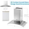 Midea MVP30W6AST Ducted Pyramid Range 450 CFM Stainless Steel Wall Mount Vent Hood with 3 Speed Exhaust Fan, 5-Layer Aluminum Permanent Filters, Two LED Lights, Convertible to Ductless, 30 inches(Curved Glass Hood)