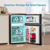 Midea WHD-113FSS1 Double Door Mini Fridge with Freezer for Bedroom Office or Dorm with Adjustable Remove Glass Shelves Compact Refrigerator, 3.1 cu ft, Stainless Steel(Black)