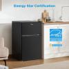 Midea WHD-113FSS1 Double Door Mini Fridge with Freezer for Bedroom Office or Dorm with Adjustable Remove Glass Shelves Compact Refrigerator, 3.1 cu ft, Stainless Steel(Black)