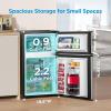 Midea WHD-113FSS1 Double Door Mini Fridge with Freezer for Bedroom Office or Dorm with Adjustable Remove Glass Shelves Compact Refrigerator, 3.1 cu ft, Stainless Steel(Stainless Steel)