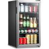 Midea MERV115T3AST 115 Cans Beverage Refrigerator with Adjustable Temperature, Removable Glass Shelf, LED Light, Silver(115 Cans)