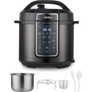 Midea 12-in-1 Electric Pressure Cooker, 8 Quarts, 12 Presets, Multi-Functional Programmable Slow Cooker, Rice Cooker, Steamer, Sauté Pan, Yogurt Maker, and More, Stainless Steel(Black)