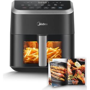 Midea Air Fryer 5.5 Quart with See-Thru Window, Rapid Air Technology, 9 Preset Menus for Quick and Easy Meals,1 Minute Button and Favorite Function, 90% less oil(Black with See-Thru Window)