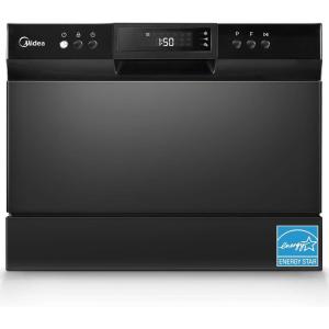 Midea MDC22P2ASS Countertop Dishwasher, 6 Place Settings & 6+2 Washing Cycles Portable Dishwashers, Energy Star Dish Washer for Dorm, RV & Apartment, Silver(Black)