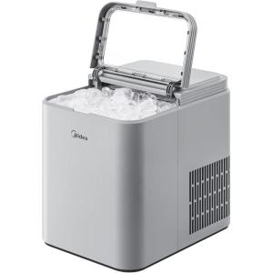 Midea MERI26B1AGN Countertop Bullet-Ice Maker, 8 Ice Bullets Ready in 6 Minutes, 26lbs/24H, Self-Cleaning Function with Ice Scoop and Basket for Home/Office/RV(Grey)