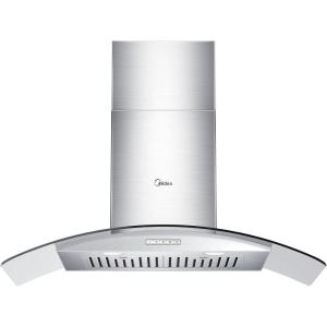 Midea MVP30W6AST Ducted Pyramid Range 450 CFM Stainless Steel Wall Mount Vent Hood with 3 Speed Exhaust Fan, 5-Layer Aluminum Permanent Filters, Two LED Lights, Convertible to Ductless, 30 inches(Curved Glass Hood)