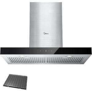 Midea MVP30W6AST Ducted Pyramid Range 450 CFM Stainless Steel Wall Mount Vent Hood with 3 Speed Exhaust Fan, 5-Layer Aluminum Permanent Filters, Two LED Lights, Convertible to Ductless, 30 inches(T Shape Stove Hood)