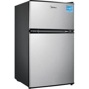 Midea WHD-113FSS1 Double Door Mini Fridge with Freezer for Bedroom Office or Dorm with Adjustable Remove Glass Shelves Compact Refrigerator, 3.1 cu ft, Stainless Steel(Stainless Steel)