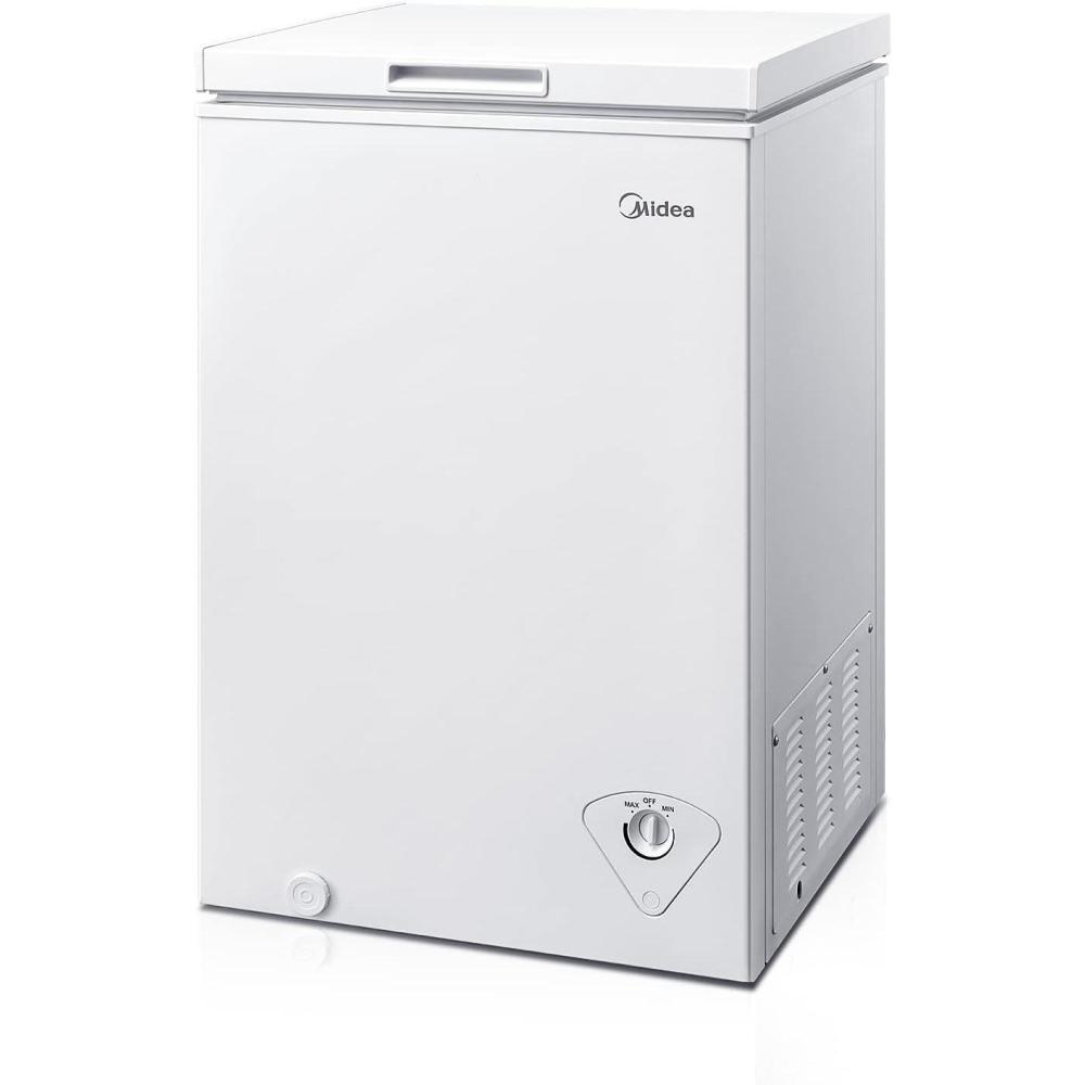 image:imageMidea MERC04C4BAWW Chest Freezer 35 Cubic Feet Freezer With Removable Basket Interior LED Light Adjustable Temperature For Kitchen Apartment Office White35 Cubic Feet NonConvertible