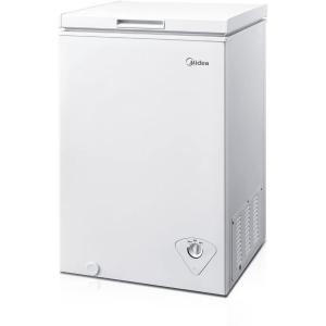 Midea MERC04C4BAWW Chest Freezer, 3.5 Cubic Feet Freezer With Removable Basket, Interior LED Light, Adjustable Temperature, For Kitchen Apartment Office, White(3.5 Cubic Feet (Non-Convertible))