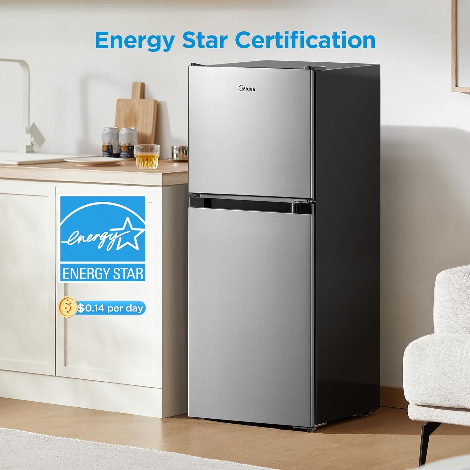 image:imageMidea WHD113FSL 31 Cu Ft Compact Fridge with Freezer Energy Star Certified Mini Fridge with Interior Light Adjustable Shelves Perfect for Office Dorm Bedroom SilverStainless Steel