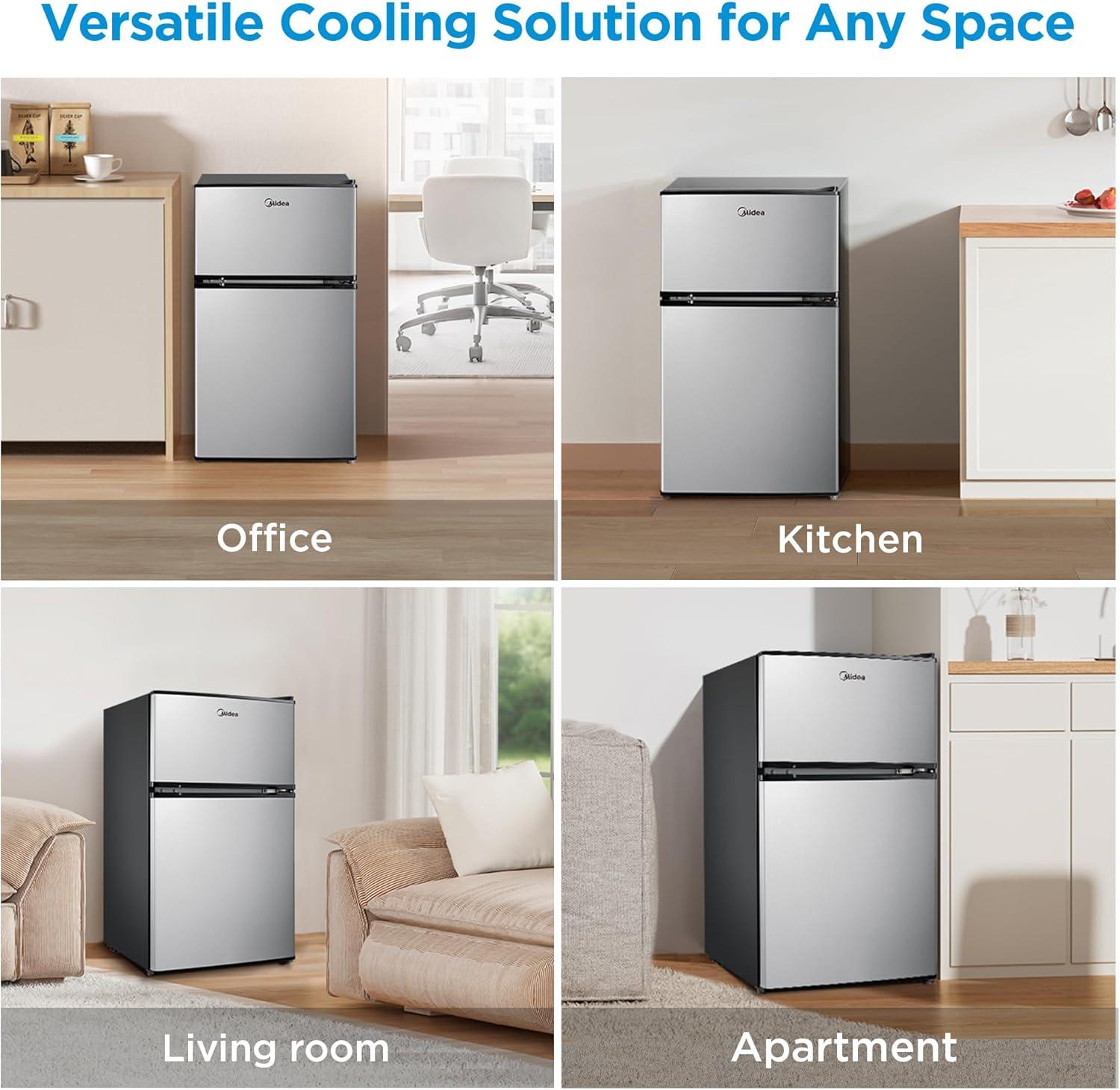 image:imageMidea WHD113FSL 31 Cu Ft Compact Fridge with Freezer Energy Star Certified Mini Fridge with Interior Light Adjustable Shelves Perfect for Office Dorm Bedroom SilverStainless Steel
