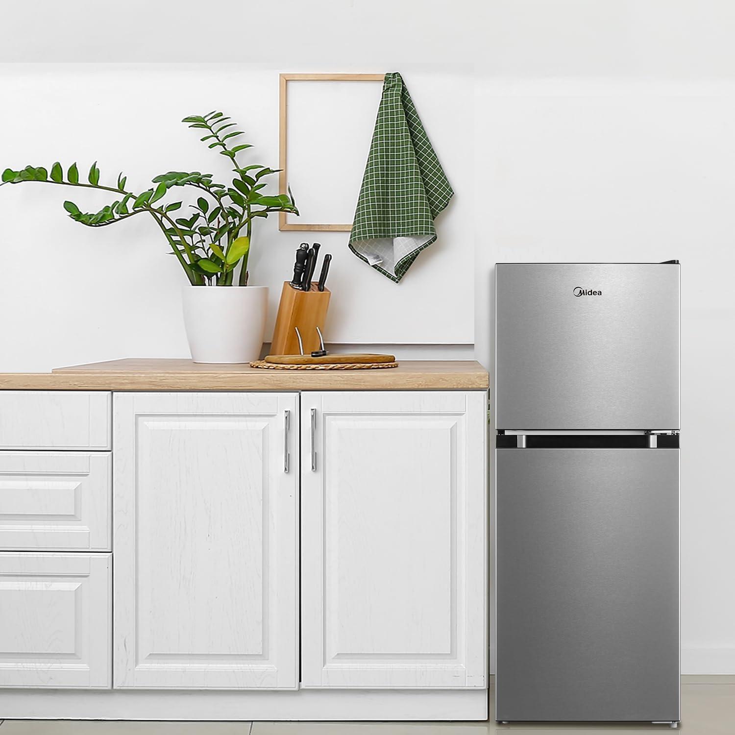 image:imageMidea WHD113FSL 31 Cu Ft Compact Fridge with Freezer Energy Star Certified Mini Fridge with Interior Light Adjustable Shelves Perfect for Office Dorm Bedroom SilverStainless Steel