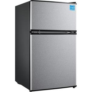 Midea WHD-113FSL 3.1 Cu Ft Compact Fridge with Freezer, Energy Star Certified Mini Fridge with Interior Light, Adjustable Shelves, Perfect for Office, Dorm, Bedroom, Silver(Silver)