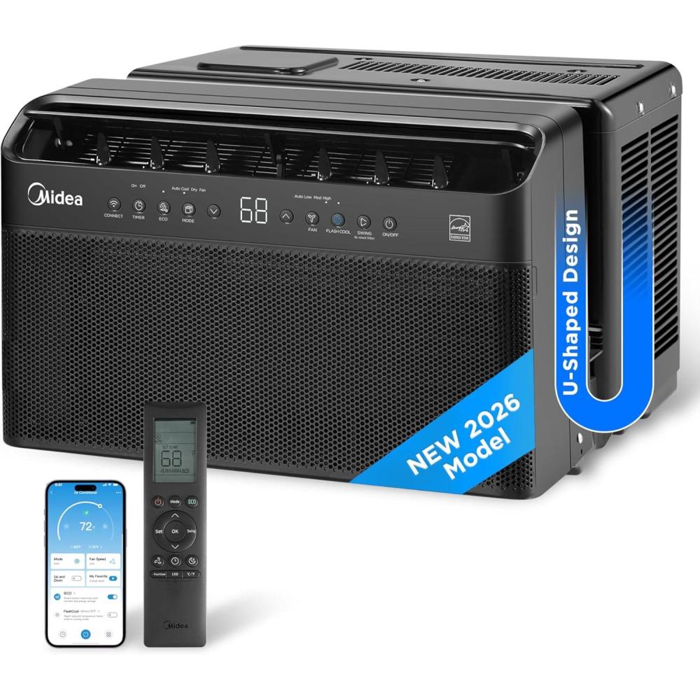 image:imageJET BLACK LIMITED EDITION Midea U Shaped Window Air Conditioner for Bedroom 6000 BTU Smart Control Inverter Technology Room Darkening Side Vents Ultra Quiet Innovative WindowFriendly Design6 000 BTU Limited Edition JET BLACK